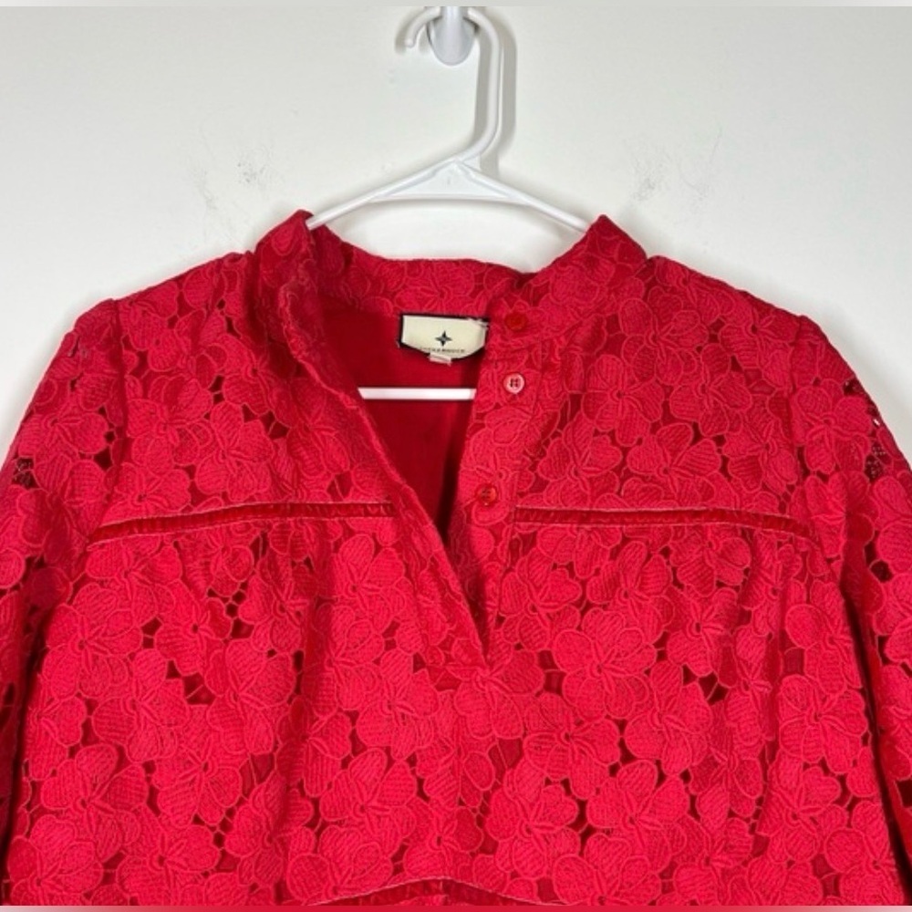 TUCKERNUCK Helena Eyelet Lace Quarter Sleeve Button Up Blouse Shirt - Picture 6 of 7